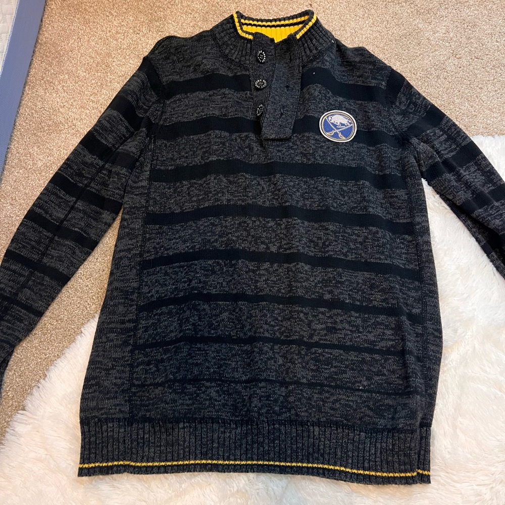 Men's Black and Gray Sabres Sweater